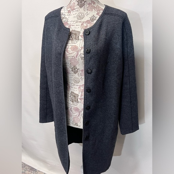 SOLAR Charcoal gray wool and cashmere blend cardigan sweater size M. - Picture 4 of 11